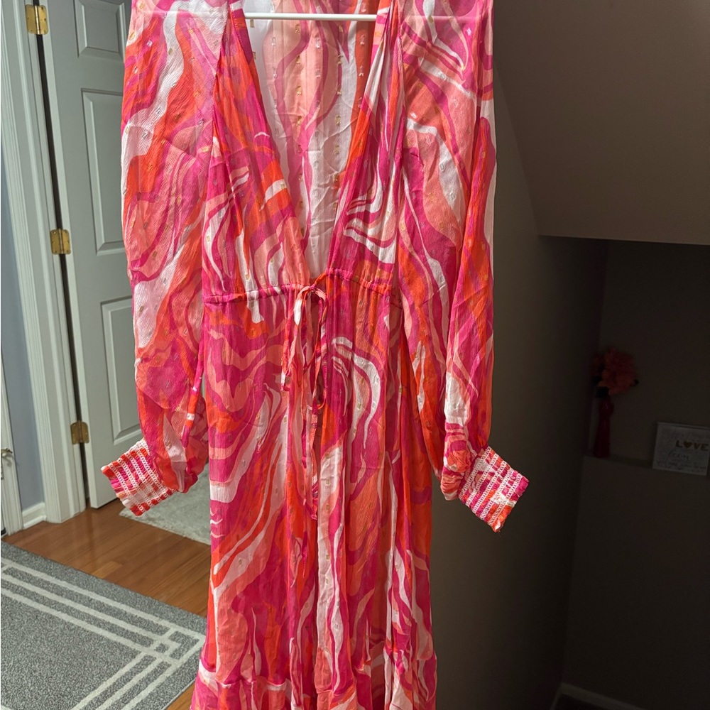 Rococo Sands Chiffon Maxi Cover Up Dress with Tassels